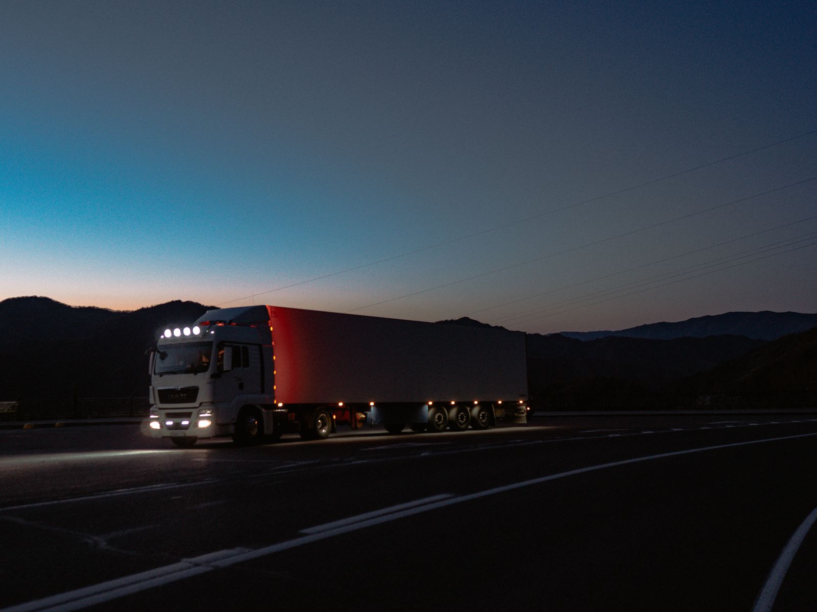 Articulated lorry at blue hour
